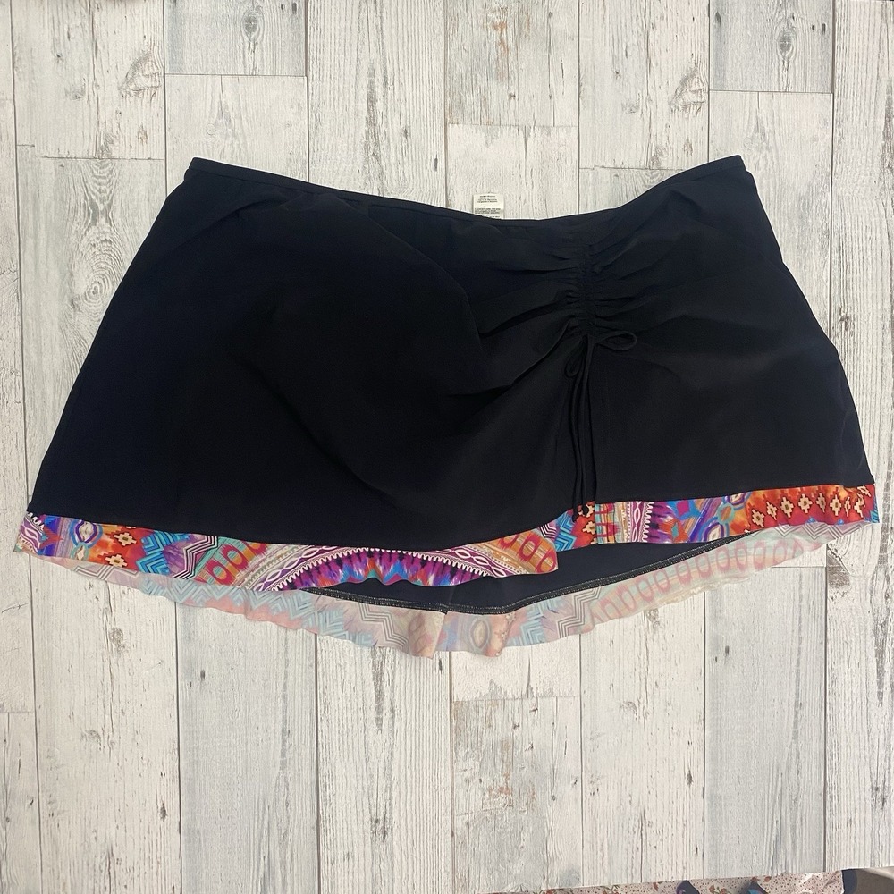Profile by Gottex Swim Skirt 18W Black Bow Rutched Beach Vacation Pool Cute Fun